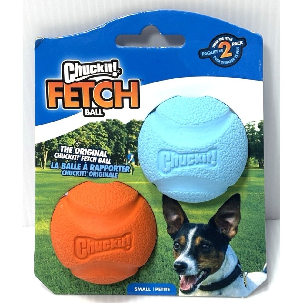Chuckit Fetch Balls 2pk Small Orange Blue Durable Dog Toy Rubber Fetch Play NEW